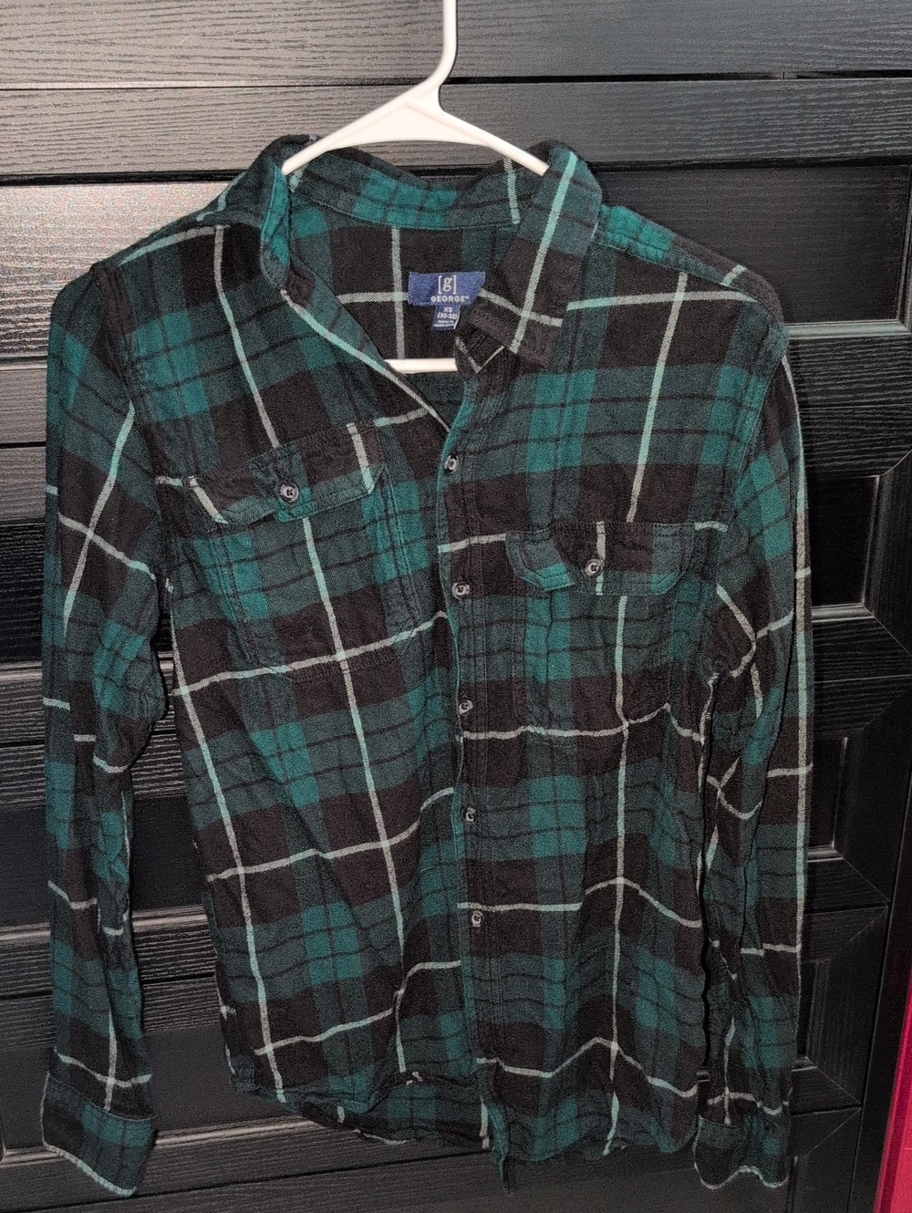 George Teal and Black Plaid Button-Down Shirt